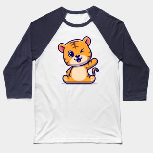 Cute Tiger Waving Hand Cartoon Baseball T-Shirt